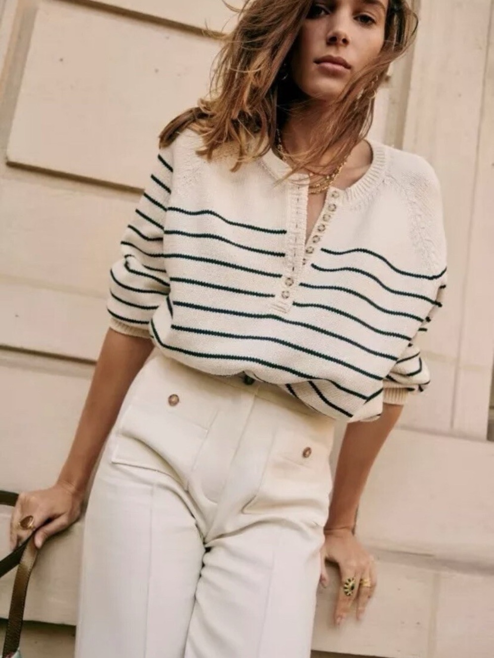 Sezane Léontine Jumper Ecru / Marine. - Size XS
